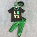 2016 new baby St.Martin's day Love baby kids St.Patrick clothing girls green sequins pants with matching accessories